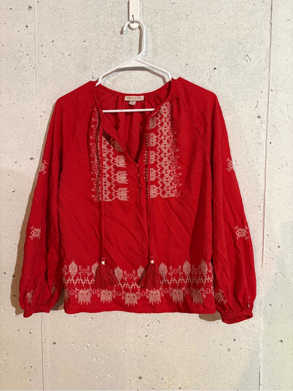 Knox Rose Long Sleeve Embroidered Blouse | Size: Small